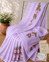 Purple Kota Doria Cotton Floral Thread Embroidery Dress Material