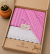 Blush Pink Kota Doria Printed Dress Material with Embroidered Cotton Bottom