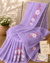 Lavender Kota Doria Cotton Thread Embroidery Saree