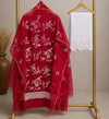 Ruby Red Kota Doria Floral Printed Dress Material with Embroidered Cotton Bottom