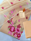 Soft Peach Kota Doria Cotton Thread Embroidery Dress Material Set