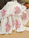 White & Pink Embroidered Kota Doria Cotton Saree with Blouse
