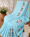 Sky Blue Kota Doria Cotton Thread Embroidery Saree