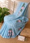 Sky Blue Kota Doria Cotton Thread Embroidery Saree