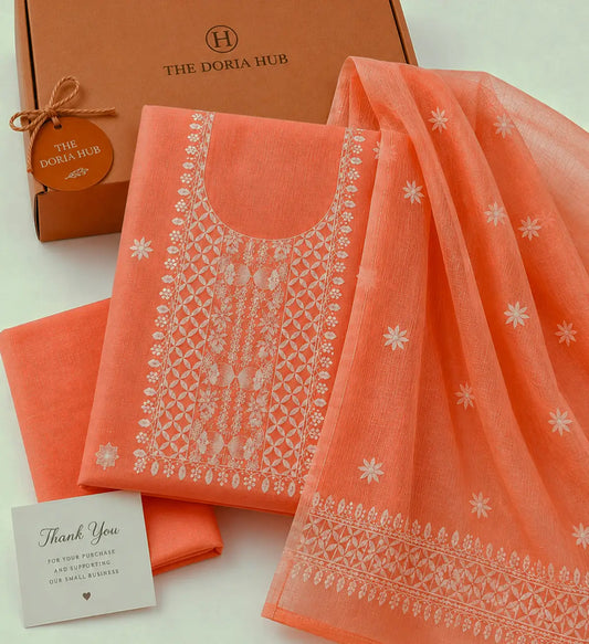 Pure Kota Doria Cotton Soft Dress Material with Beautiful Embroidered Dupatta