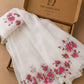 Ivory White Kota Doria Saree with Pink Floral Embroidery
