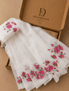 Ivory White Kota Doria Saree with Pink Floral Embroidery