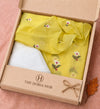 Sunshine Yellow Kota Doria Floral Printed Dress Material with Embroidered Cotton Bottom