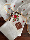 White Kota Doria Dress Material with Embroidered Cotton Bottom & Floral Embroidered Dupatta – Red & White