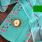 Aqua Green Kota Doria Dress Material with Embroidered Cotton Bottom & Floral Dupatta