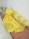Yellow Kota Doria cotton saree with peach floral embroidery and blouse